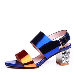 WETKISS Commercio All'ingrosso Più Il Formato 43 DELL'UNITÀ di elaborazione <span class=keywords><strong>In</strong></span> <span class=keywords><strong>Pelle</strong></span> Metallizzata <span class=keywords><strong>Sandali</strong></span> <span class=keywords><strong>Blu</strong></span> Blocco Di Cristallo Tacchi Alti <span class=keywords><strong>Sandali</strong></span> <span class=keywords><strong>Sandali</strong></span> di Estate per Le Donne Signore - Product Image 2