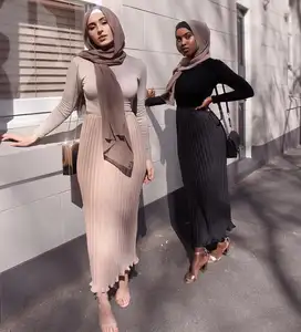 Longue jupe musulmane plissée en mousseline de soie pour femmes, couleur unie, mode islamique turque, décontractée, collection 2019