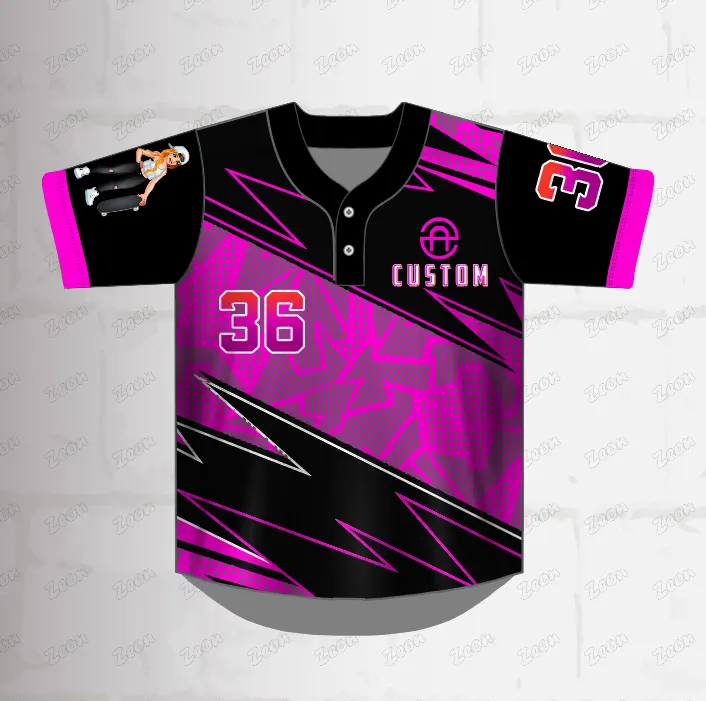 Nieuwste Roze Ontwerp Custom Baseball Jersey Meisjes Vrouwen 2-Knoppen Baseball Jerseys Uniformen