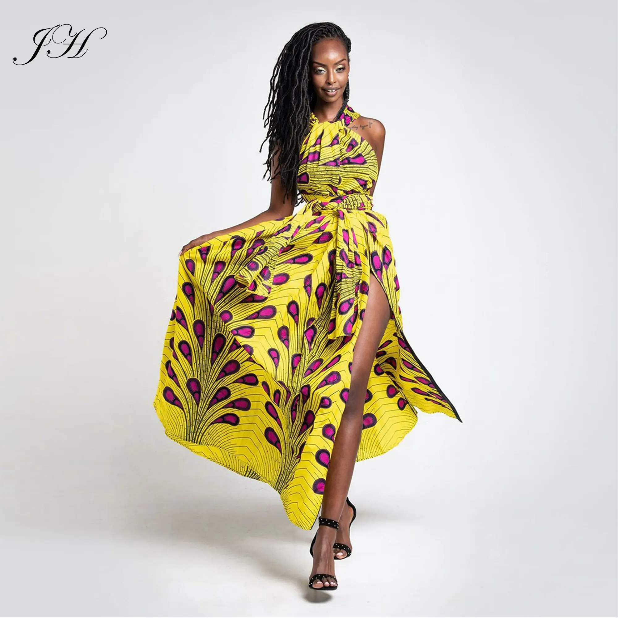 Neueste afrikanische Kitenge Mode 2019 Maxi bedruckte Pfau Frauen Kleider Sexy Bandage Fancy Party Kleid