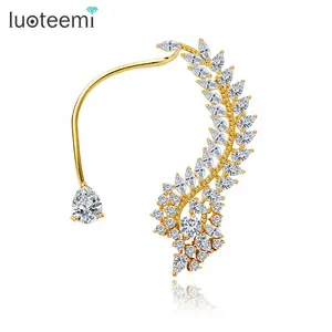 LUOTEEMI 18K Gold Plated New Fashion Statement Elegant Vintage Punk Gothic Diamond 1PC Ear Cuff Wrap Earrings