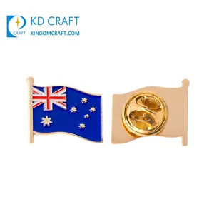 Grosir Murah Kustom Logam Dicap Lapis Emas Lembut Enamel Negara Bendera Australia Pin Kerah