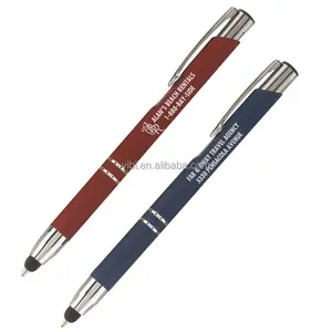 JX18-21 Manufacture laser engraved imprint Metal aluminum rubber finish Soft touch click action ball pen with stylus