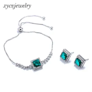 Hot-selling brass colorful square shaped earring and bracelet jewelry sets