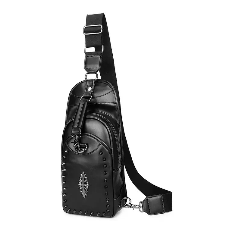 PU leather Sports Leisure Korean Travel Single-shoulder Male Personality Crossbody Breast Chest Messenger Bag