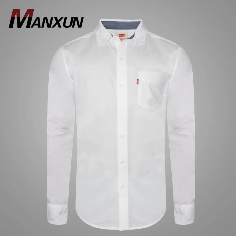 Dongguan White Long Sleeve 100% Cotton Button Up Men's Shirt Custom Brand Logo Shirt for Men