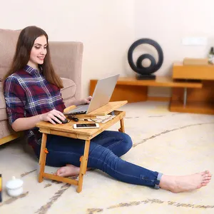 Mesita de noche plegable portátil para ordenador portátil, mesa de lectura de bambú para cama