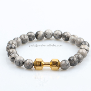 bijoux en or noir lave volcanique bracelet en pierre hommes gym fake fit vie bracelet haltère - Product Image 5