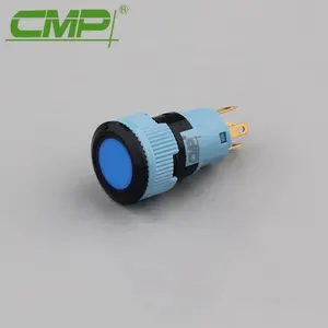 ब्लैक शेल राउंड रेज़्ड कैप वाटरप्रूफ IP67 3A 16mm मोमेंटरी प्लास्टिक लाइट पुश बटन स्विच LED लाइट सोर्स के साथ