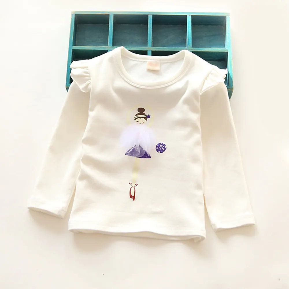 2-8Y Fashion Spring Lace White Girls Blouse Tops 2018 Kids Cute Cartoon Long Sleeve T-Shirt Ruffle Blouse Baby Girl Clothes