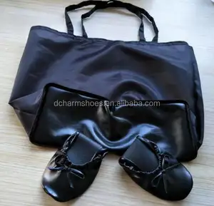 OEM Black rollable sole ballet flats with Expandable bag for high heel packed