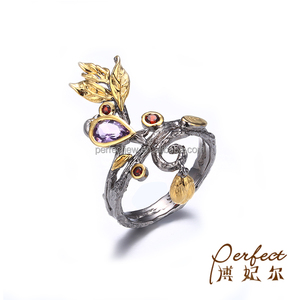 Fiore Ametista <span class=keywords><strong>Granato</strong></span> Pietra 925 Sterling Silver Jewelry <span class=keywords><strong>Anello</strong></span> per la Ragazza - Product Image 3