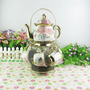 13 Pcs Household Porcelain Tea Coffee Pot Set with Rack