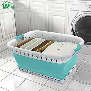 Allife ตะกร้าใส่ผ้าแบบพับได้,ตะกร้าใส่ผ้าซักทำจากพลาสติกสีสำหรับแม่บ้าน - Product Image 3