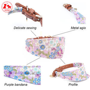 和風SMレッドプリントさくらロゴパーソナライズされたカスタム調節可能なレザーペットスカーフバンダナデザイナー犬の首輪と鎖 - Product Image 6