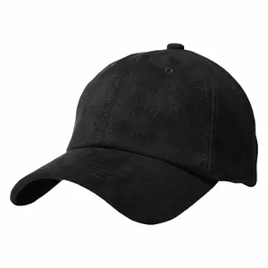 批发 6 面板纯色定制运动皮革表带回平原黑色帽子绒面革棒球帽