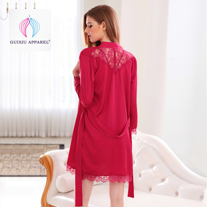 Hihg qualità affascinante accappatoi rosso leggero <span class=keywords><strong>vestaglia</strong></span> ricamato <span class=keywords><strong>Sexy</strong></span> abiti di raso sposa Pjs GX17031 - Product Image 4