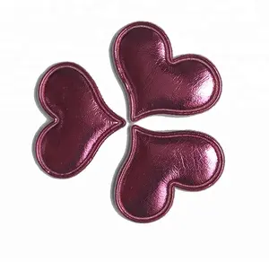 Hot selling sew on accessories for garment heart shape PU leather padded applique 3D heart patches for hair clips