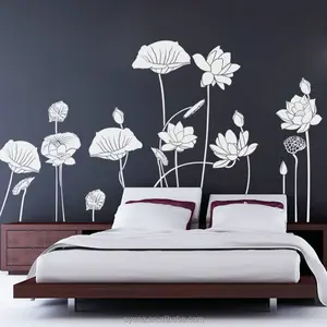 custom vinyl lotus wall sticker vinyl flower wall decals XL art mural home decor for living room home decoration