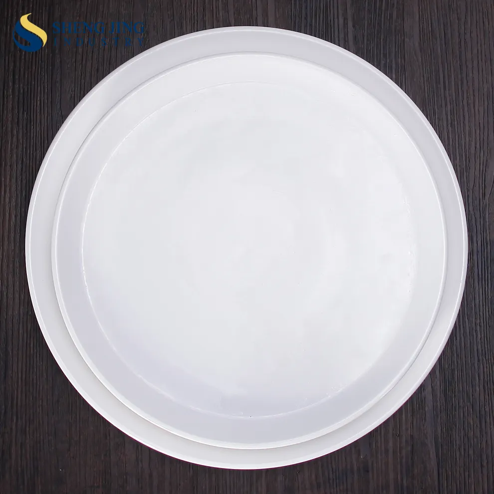 Plato plano de porcelana de cerámica para restaurante y Hotel, plato redondo con logotipo personalizado, OEM de fábrica, blanco, para servir Pizza