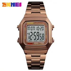 Mens Fashion Vintage Square Dial Stainless Steel Countdown Led Clock Sports 30m Waterproof Skmei 1337 Brand Luxury Digital Watch