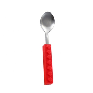 3 Pcs Building Block <strong>Kids</strong> <strong>Cutlery</strong> Sets Spoon Fork and Knife With Silicone Handle Stainless Steel Utensils Flatware - Product Image 4