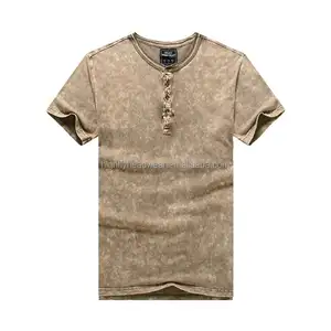 Chất Lượng Tùy Chỉnh Ánh Sáng Màu Vàng Vải O-cổ Vintage Đá Rửa T Áo Sơ Mi Nam Của Stonewashed T-shirts Trống Áo Phông Cho Nam Giới