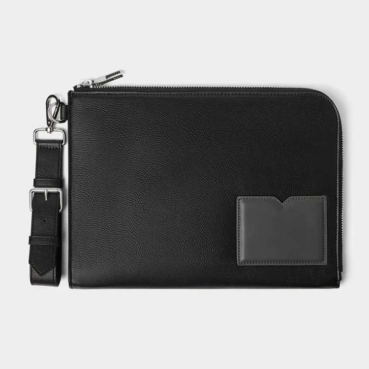custom black pu vegan nappa leather zipper mens wrist purse clutch pouch bags