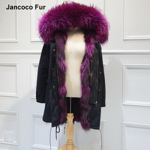 2018 estilo moderno invierno chaqueta Parka piel Fox forrado con piel de mapache recorte Parka