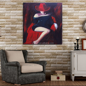 Compétences artiste peint à la main Impression Sexy Lady Portrait peinture à l'huile sur toile à la main Hot Body Lady avec des photos de chapeau rouge - Product Image 3