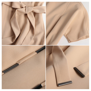 ผู้หญิงที่กำหนดเองนุ่ม100% โพลีเอสเตอร์วินเทจสีกากีสำนักงานชุดลำลองกับริบบิ้นโบว์ - Product Image 5