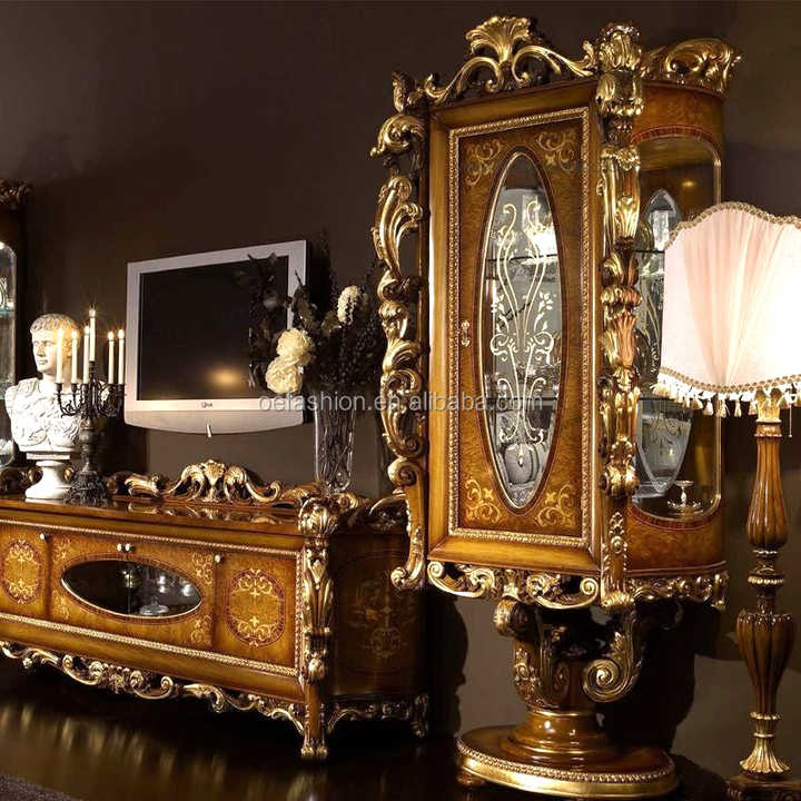 Luxury French Rococo Style TV Stand - Solid Wood Cabinet