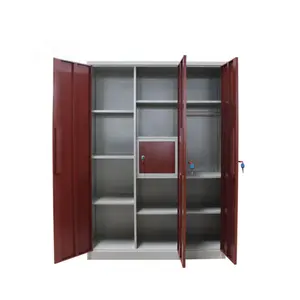 Coloré meubles en métal pour vestiaire/chambre armoire à 3 portes avec intérieur sûr vêtements casier