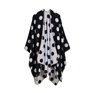 Wholesale Womens Cape Poncho Coat Dot Pattern Shawl Collar Cape Feminine Casual Warm Poncho Cardigan Pashmina Cloak Shawls