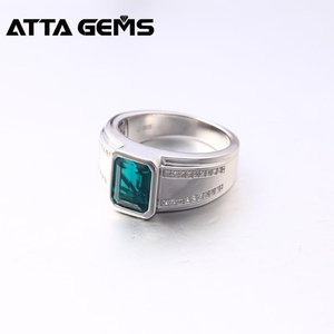 Nhẫn cưới bạc sterling hình bát giác xanh lục bảo thiết kế sang trọng dành cho nam - Product Image 3