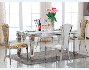 Moderno Acero inoxidable corte personalizado mesa de mármol mesa de comedor y 6 sillas - Product Image 1