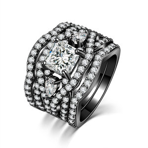 Classic Marquise Shape Cubic Zirconia 3 <strong>Rings</strong> Sets <strong>Black</strong> Gold Color Party Wedding Jewelry for Women Gift - Product Image 2