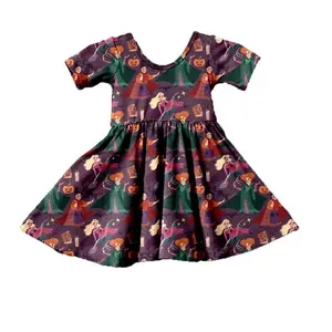 Print on Demand All Over Printing Latest dress style Fall baby pumpkin witch clothing sets girls halloween dress