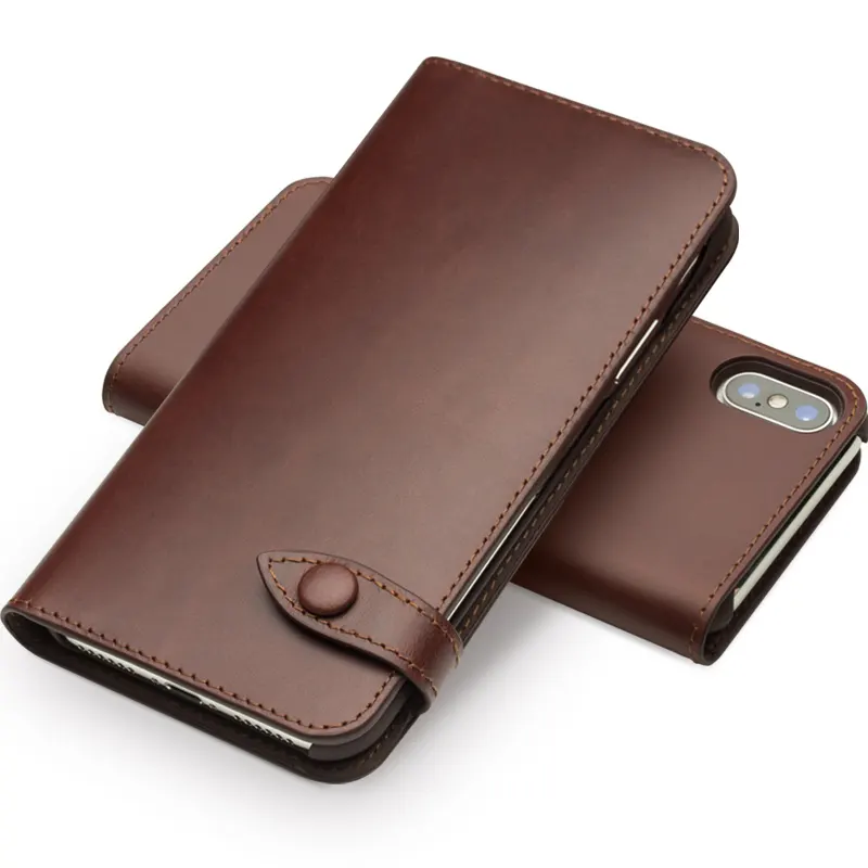 QIALINO Brand Real Quality Genuine Leather Magnetic Flip Closure Tag book Case For Apple iPhone X