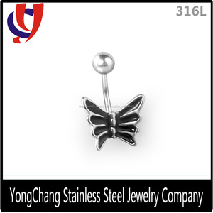 Barras de acero inoxidable 14 medidor de color negro en forma de <span class=keywords><strong>mariposa</strong></span> del anillo del ombligo del con precios más bajos - Product Image 1