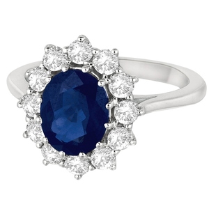 925 sterling silver oval blue sapphire diamond ring with 14k white gold plating