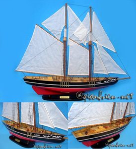 Maquette de Yacht à Voile en Bois d'Acacia Peinte BLUENOSE, Style Nautique, pour Décoration Intérieure, Caractéristique Régionale Européenne - Product Image 6