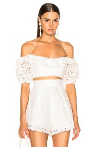 Lancai 2021 gasa nueva moda conjunto de dos piezas <span class=keywords><strong>blanco</strong></span> elegante mujer encaje hombro Tops y pantalones cortos vestido de verano - Product Image 2