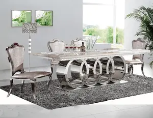 Fashion round stainless steel rectangular marble 10 people dining table