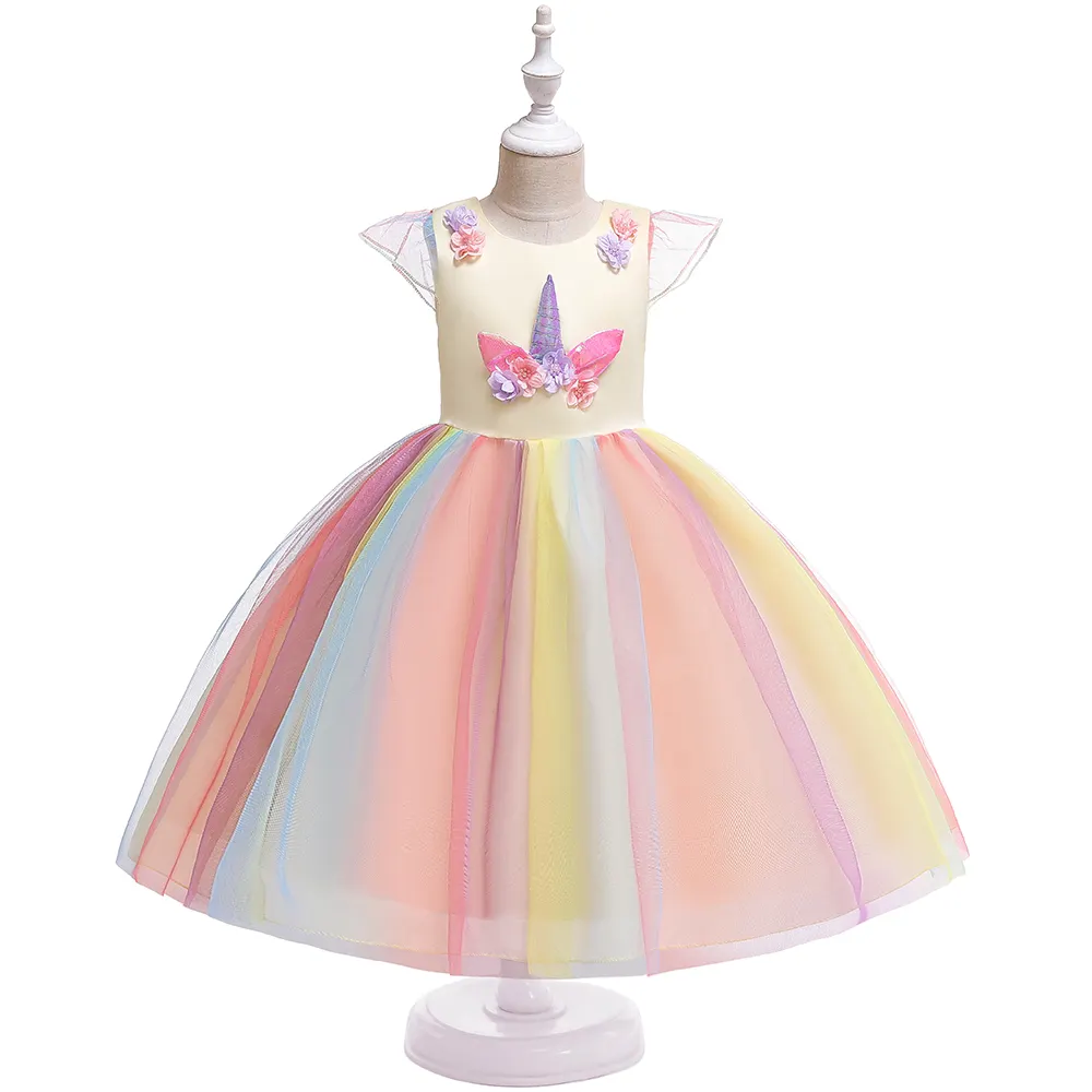 नई शैली राजकुमारी फूल लड़की गेंडा कपड़े प्रदर्शन पैटर्न पोशाक DJS003