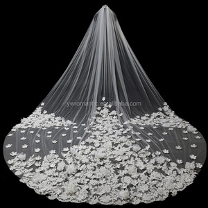 लक्जरी सफेद फूल <span class=keywords><strong>organza</strong></span> 5 मीटर लंबा फीता दुल्हन शादी घूंघट