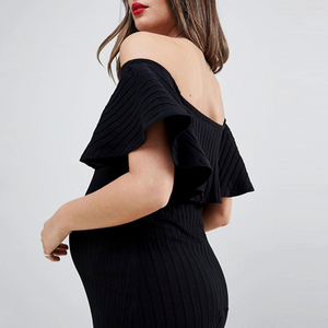 Spalle Grosso Donne Maternità Volant Wrap Dress Sexy Black Dress <span class=keywords><strong>Midi</strong></span> - Product Image 4