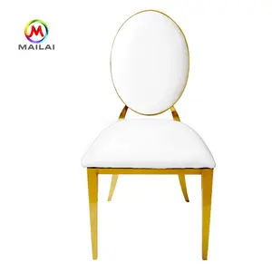 New design white leather stainless steel gold wedding chair