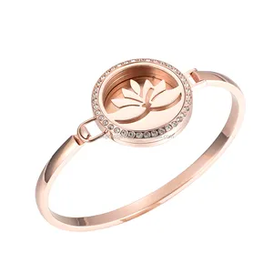 Fashion 25MM Lotus Flower 316L Stainless Steel Magnetic Essential Oils Aromatherapy Perfume Diffuser Locket Bracelets