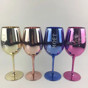 Handblown Electroplated Gold Rose Navy Blue Colored Wine Goblets Glass For Champagne